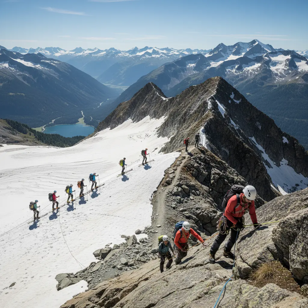 Alpine Aktivitäten im Überblick: Wandern, Seilschaft, Skitour und Klettern in den Schweizer Alpen